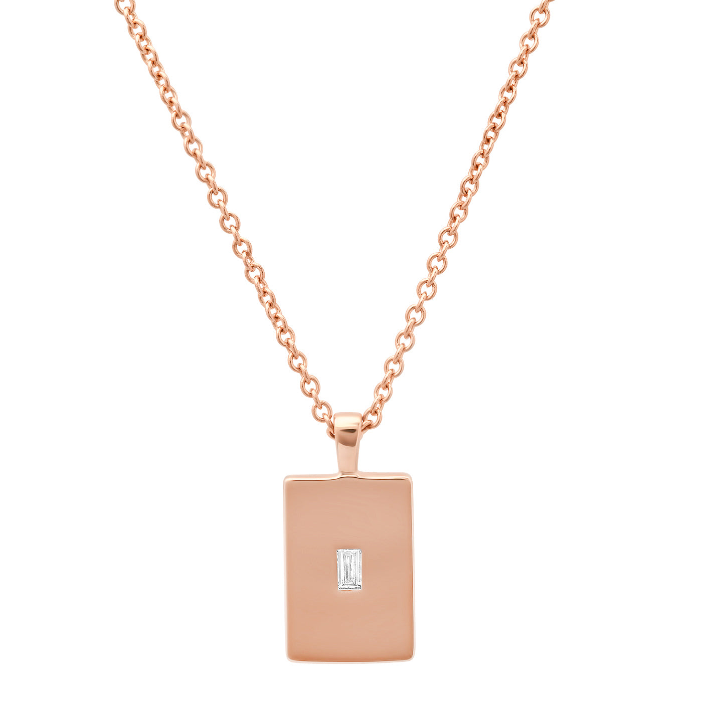14K Rose Gold Mini Diamond Baguette Dog Tag Necklace